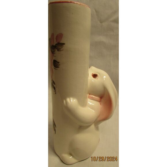 Vintage bunny rabbit vase pink flowers Weiss Brazil FTDA  pink nose - Picture 3 of 7